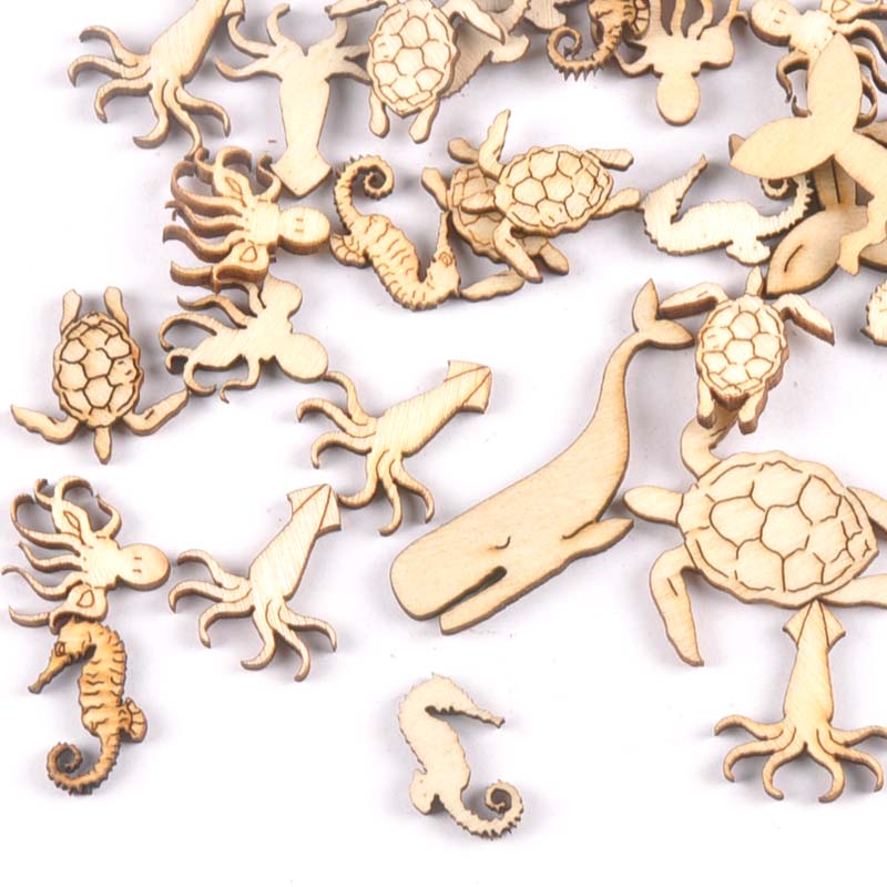 Embellish Craft - 20Pcs 25-40mm 바다 거북/말/고래 나무 DIY