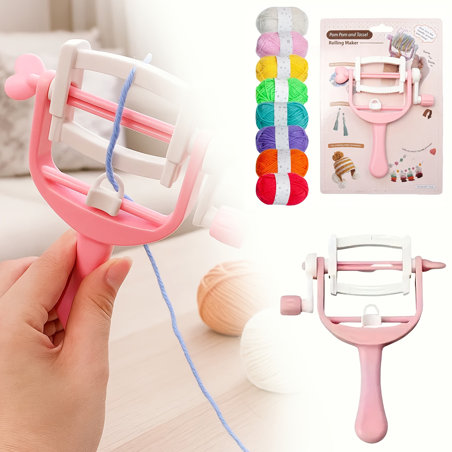 Pom Pom Maker Tool - 손으로 돌리는 와인딩 코일 퍼 볼