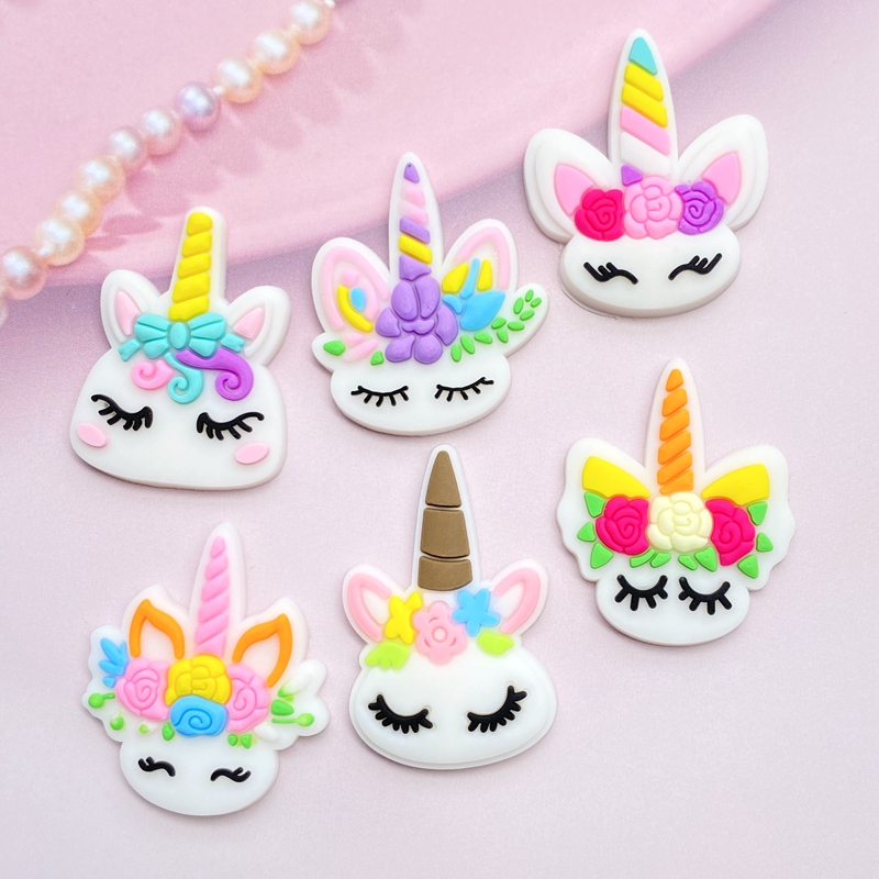 Embellishment Glue Craft - 12pcs 귀여운 미니 유니콘 머리 PVC