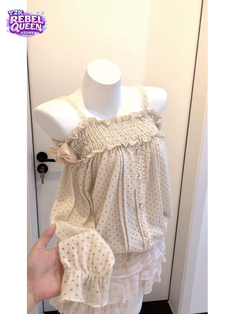 Elastic Lace Trim - 달콤한 일본 빈티지 스타일 여성용 콜드