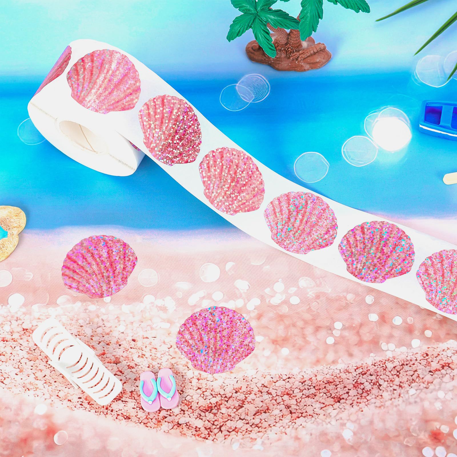500 Pcs 여름 조개 스티커 롤 홀로그램 씰 스티커 - Glitter Vinyl Roll 리뷰 및 가격