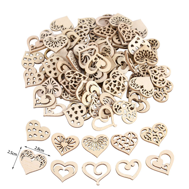 50/100pcs 빈 심장 패턴 작은 자연 나무 조각  - Embellish Craft 리뷰 및 가격