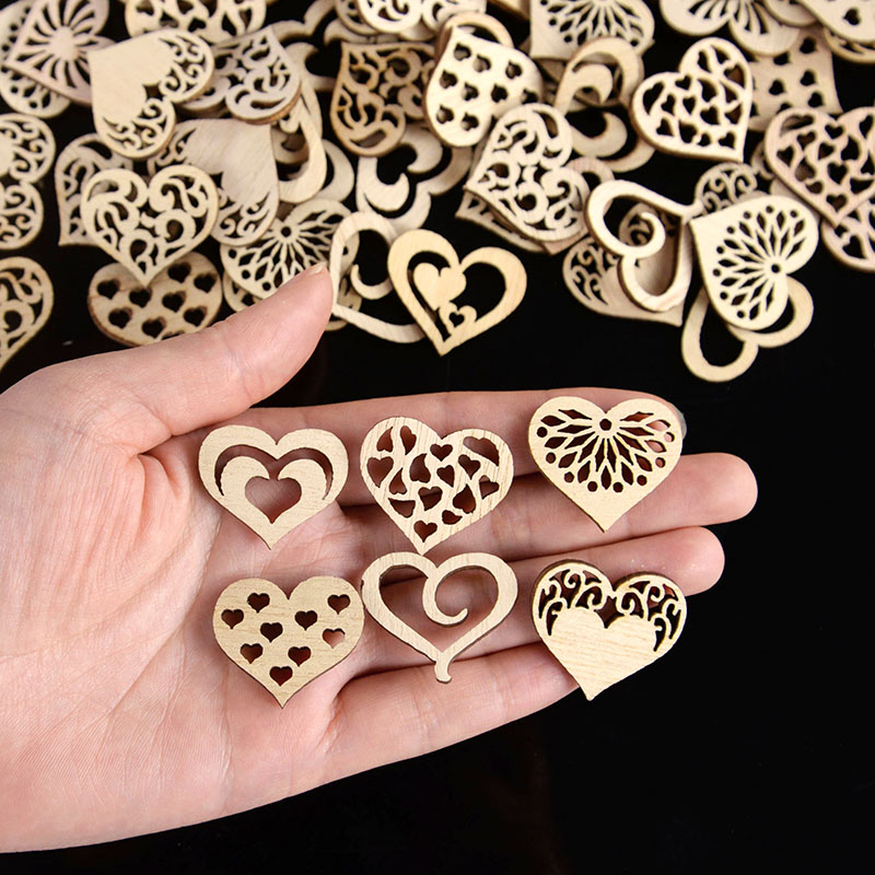 50/100pcs 빈 심장 패턴 작은 자연 나무 조각  - Embellish Craft 리뷰 및 가격