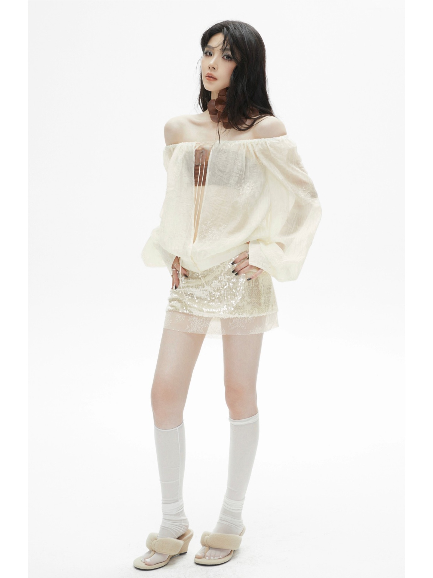 로우 웨이스트 반짝이 스팽글 레이스 패널 스커트, 로맨 - Sequin Fabric Panel 리뷰 및 가격