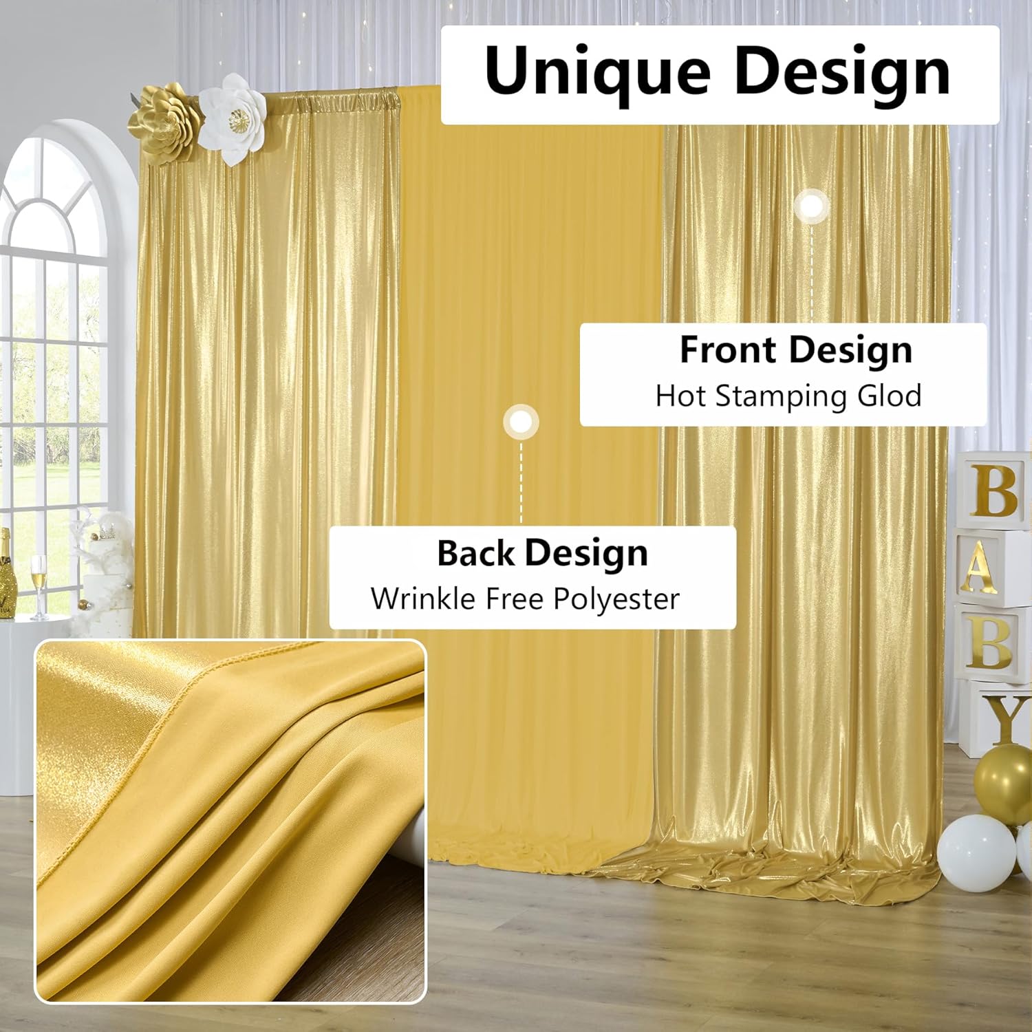 2.3x7피트 주름 없는 반짝이 1패널 골드 스팽글 사 - Sequin Fabric Panel 리뷰 및 가격