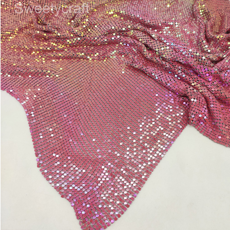 유연한 금속 스팽글 메쉬 원단, 빨간색 무지개 빛깔의  - Crystal Mesh Fabric 리뷰 및 가격
